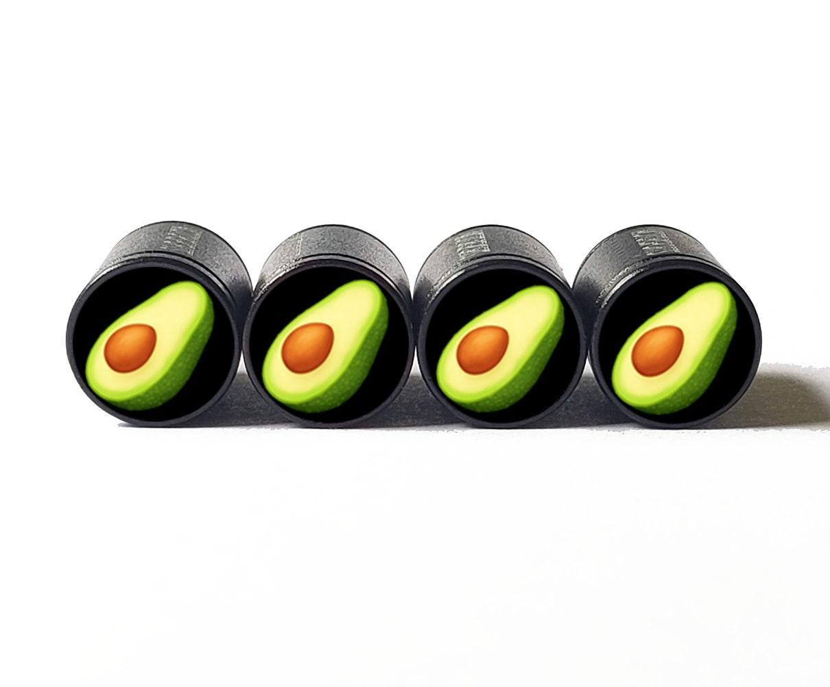 Avocado Emoji Tire Valve Stem Caps - Black Aluminum - Set of Four