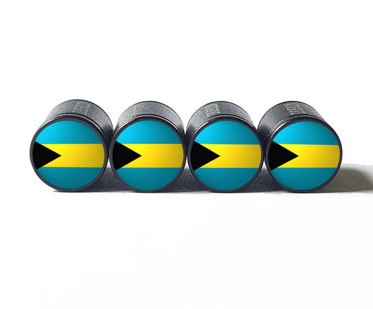 Bahamas Flag Tire Valve Stem Caps - Black Aluminum - Set of Four