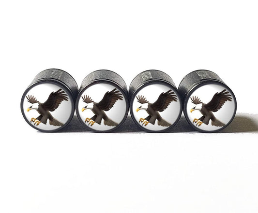 Bald Eagle Emoji Tire Valve Stem Caps - Black Aluminum - Set of Four