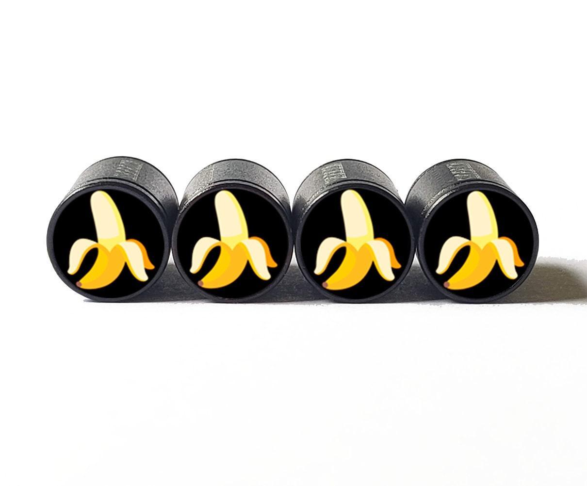 Banana Emoji Tire Valve Stem Caps - Black Aluminum - Set of Four