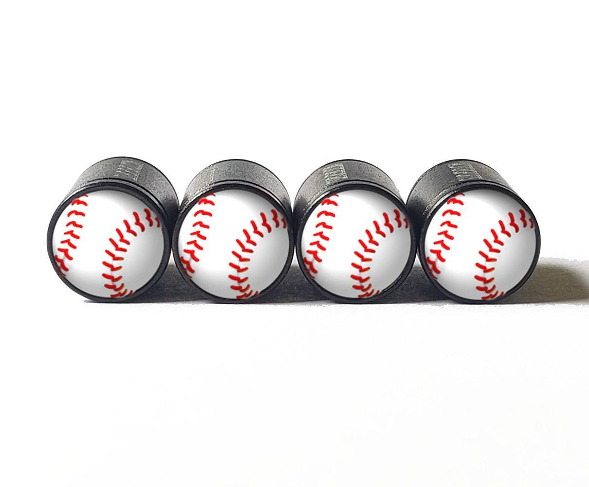 Baseball Emoji Tire Valve Stem Caps - Black Aluminum - Set of Four