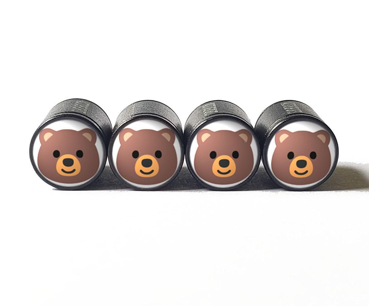 Bear Face Emoji Tire Valve Stem Caps - Black Aluminum - Set of Four