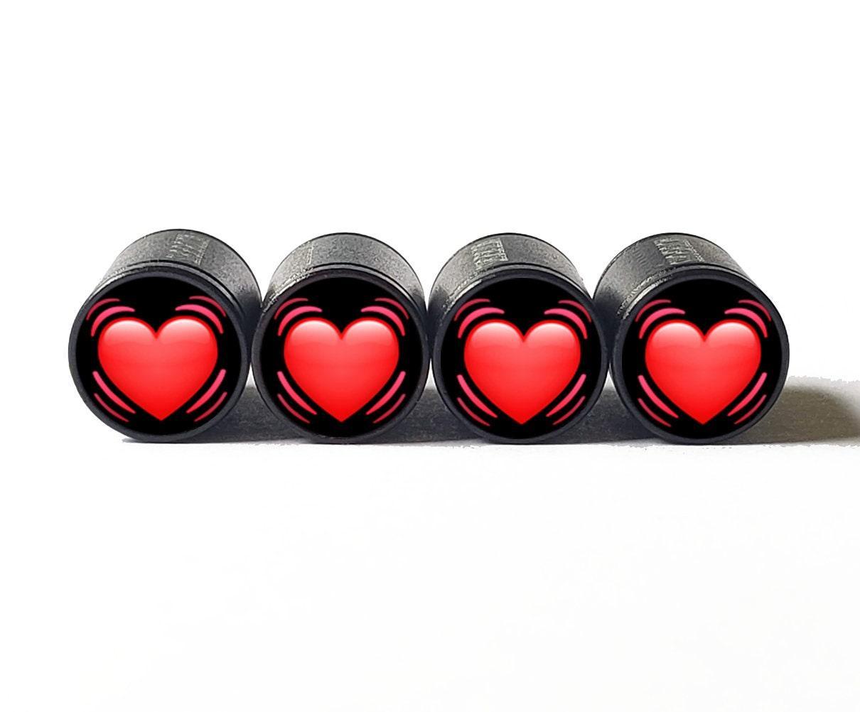 Beating Heart Emoji Tire Valve Caps - Black Aluminum - Set of Four