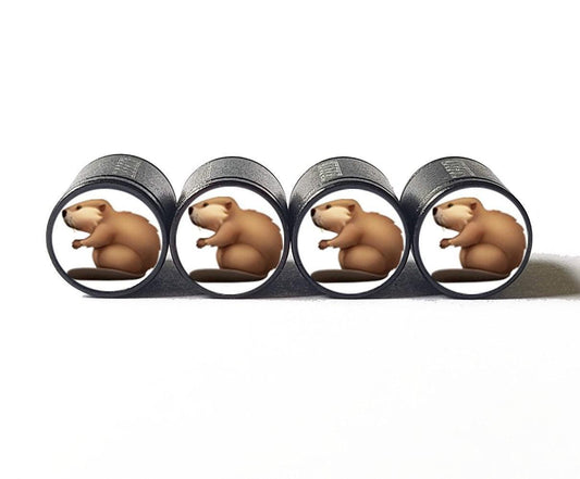 Beaver Emoji Tire Valve Caps - Black Aluminum - Set of Four