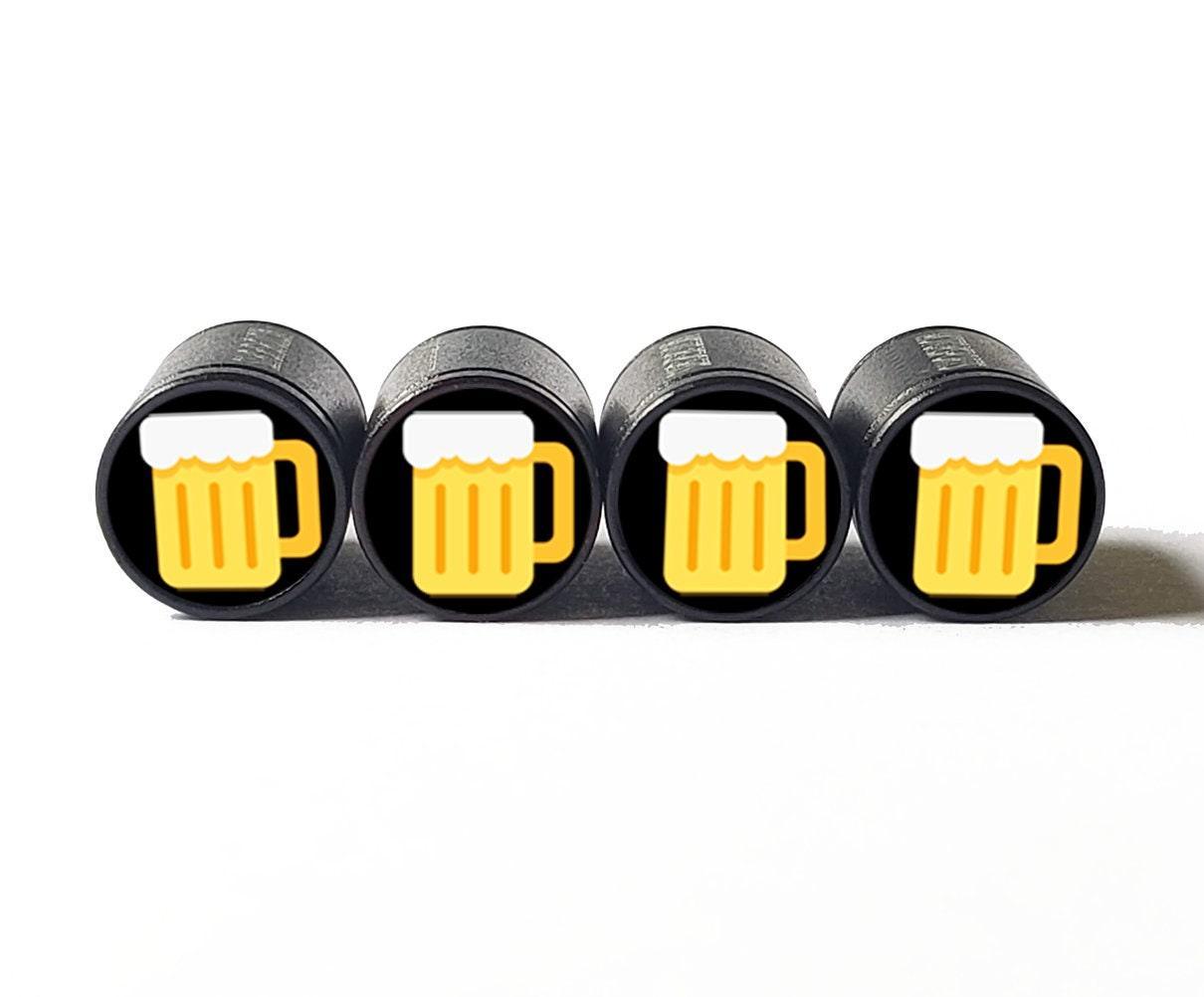 Beer Mug Emoji Tire Valve Stem Caps - Black Aluminum - Set of Four