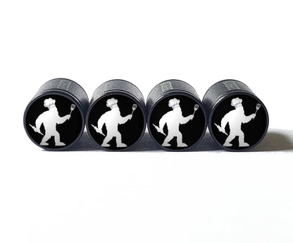 Bigfoot Sasquatch Chef Cooking Tire Valve Caps - Black Aluminum - Set of Four