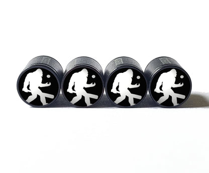 Bigfoot Sasquatch Baseball Player Tire Valve Caps - Black Aluminum - Set of Four