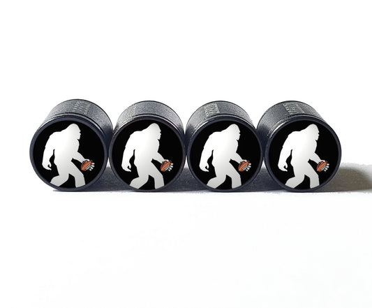 Bigfoot Sasquatch Football Player Tire Valve Caps - Black Aluminum - Set of Four