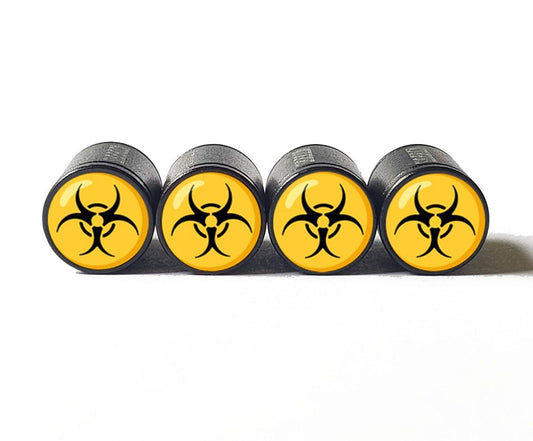 Biohazard Emoji Tire Valve Stem Caps - Black Aluminum - Set of Four