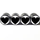 Black Heart Emoji Tire Valve Caps - Black Aluminum - Set of Four