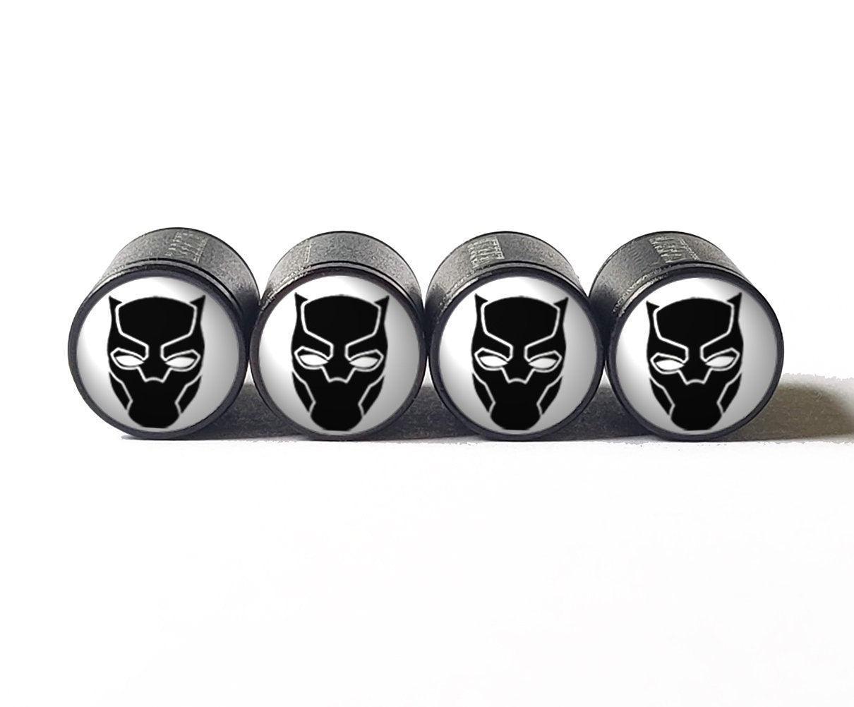 Black Panther Tire Valve Stem Caps - Black Aluminum - Set of Four