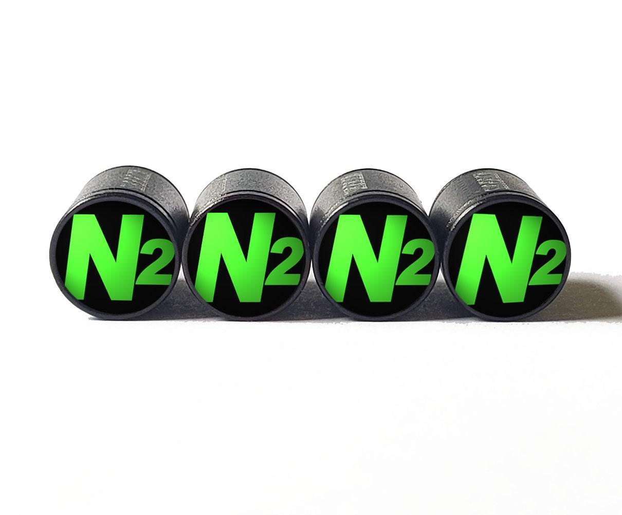 Black with Green N2 Nitrogen Tire Valve Stem Caps - Universal