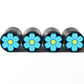 Blue and Yellow Flower Emoji Tire Valve Caps - Aluminum - Set of Four