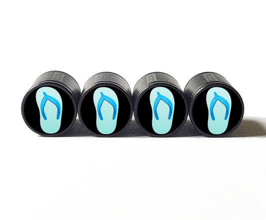 Blue Flip Flop Sandal Emoji Tire Valve Caps - Black Aluminum - Set of Four