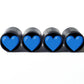 Blue Heart Emoji Tire Valve Caps - Black Aluminum - Set of Four