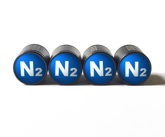 Blue N2 Nitrogen Tire Valve Stem Caps - Black Aluminum - Type 1