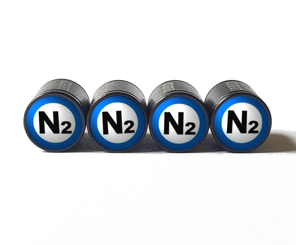 Blue N2 Nitrogen Tire Valve Stem Caps - Black Aluminum - Type 2