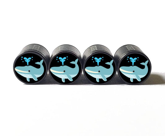 Blue Whale Emoji Tire Valve Stem Caps - Black Aluminum - Set of Four