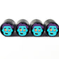 Blue Zombie Emoji Tire Valve Stem Caps - Black Aluminum - Set of Four