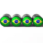 Brazil Flag Tire Valve Stem Caps - Black Aluminum - Set of Four