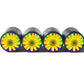 Bright Yellow Flower Tire Valve Caps - Black Aluminum - Set of Four