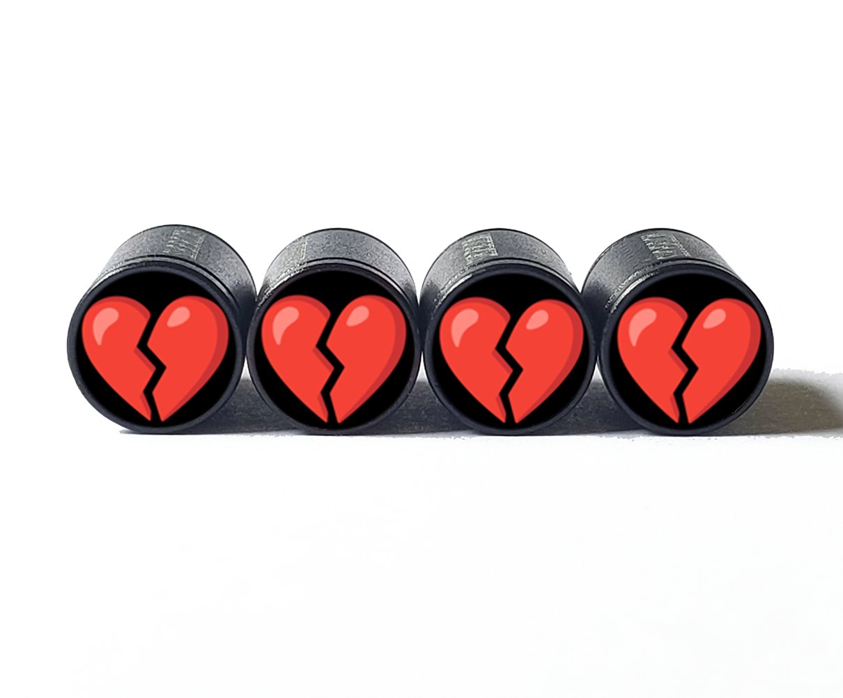 Broken Heart Emoji Tire Valve Caps - Black Aluminum - Set of Four