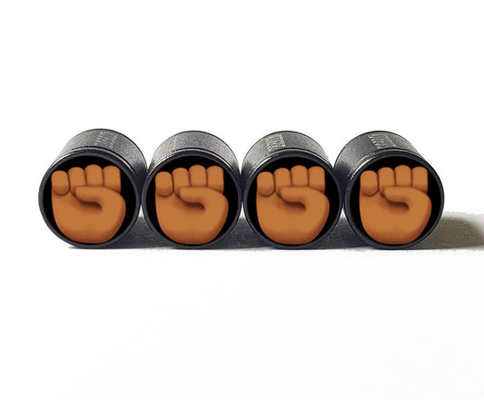 Brown Fist Emoji Tire Valve Stem Caps - Black Aluminum - Set of Four