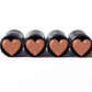 Brown Heart Emoji Tire Valve Caps - Black Aluminum - Set of Four