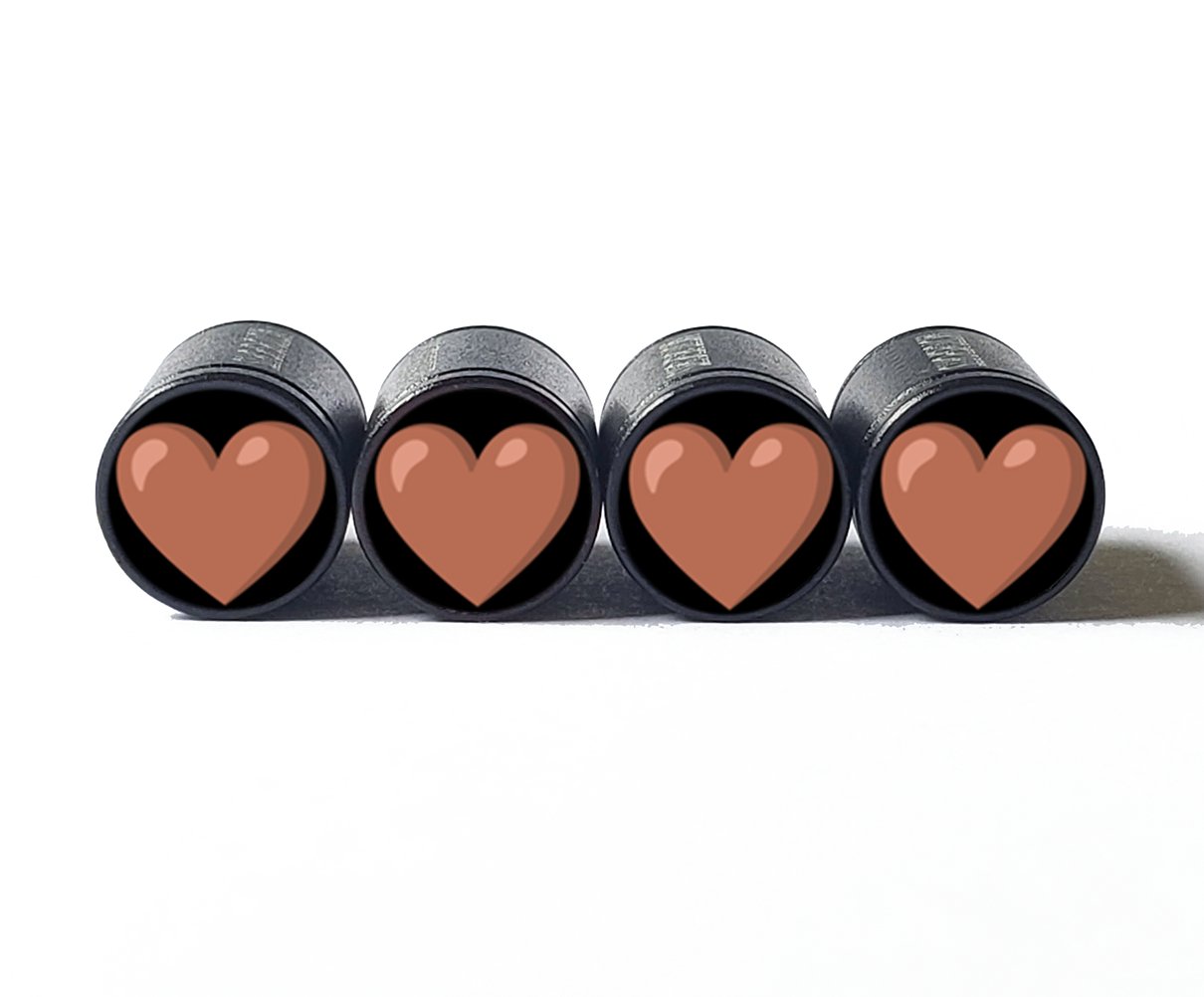 Brown Heart Emoji Tire Valve Caps - Black Aluminum - Set of Four