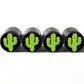 Cactus Emoji Tire Valve Stem Caps - Black Aluminum - Set of Four