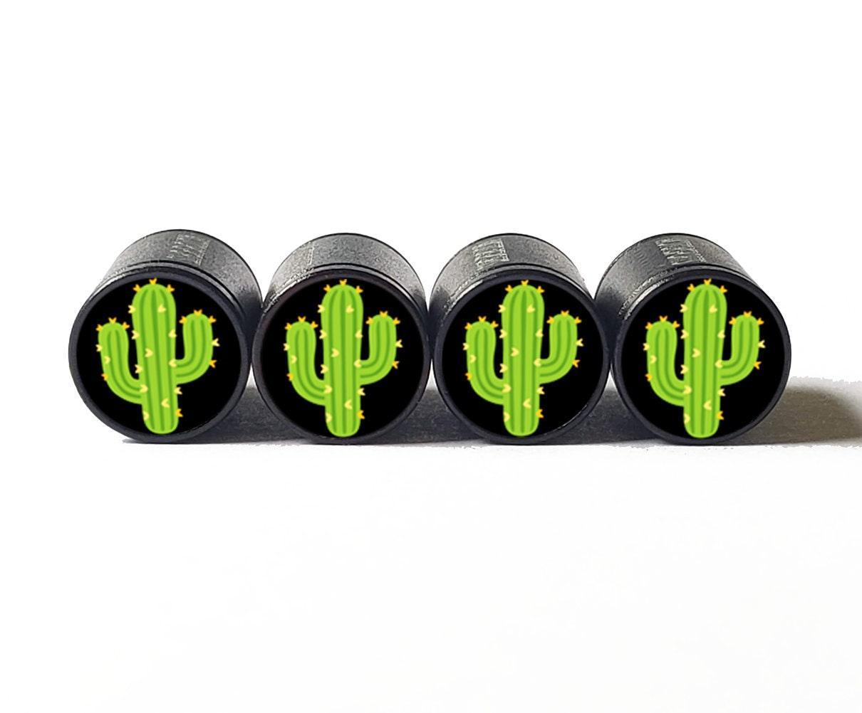 Cactus Emoji Tire Valve Stem Caps - Black Aluminum - Set of Four