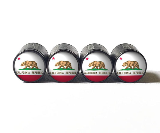 California State Flag Tire Valve Caps - Black Aluminum - Set of Four