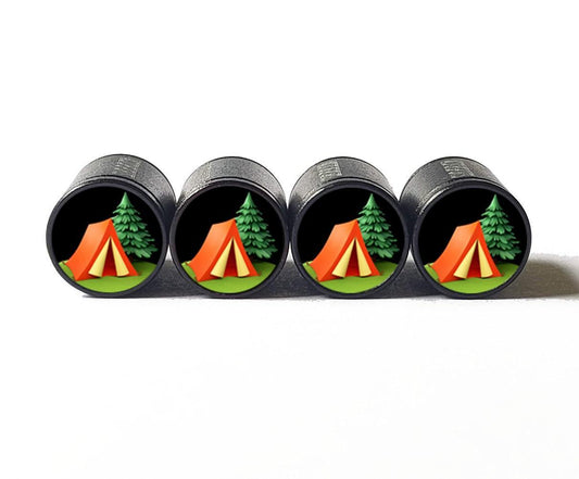 Camping Emoji Tire Valve Caps - Black Aluminum - Set of Four