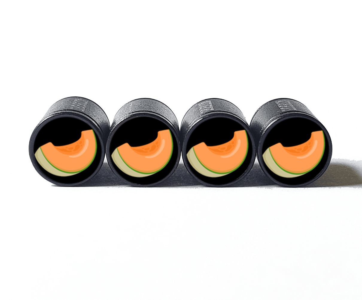 Cantaloupe Melon Emoji Tire Valve Caps - Black Aluminum - Set of Four