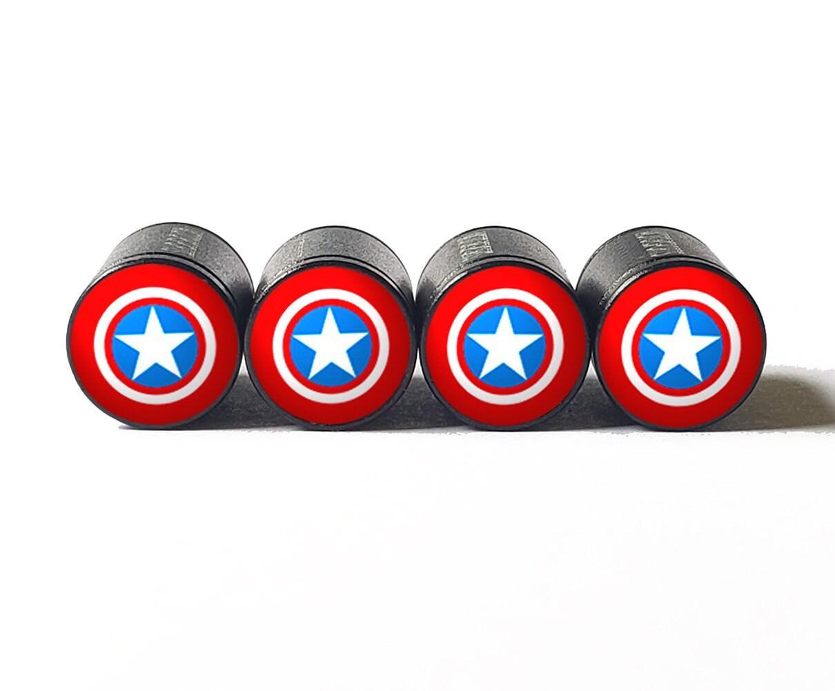 Captain America Tire Valve Caps - Black Aluminum - Set of Four