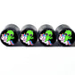 Cartoon Alien on Unicorn Tire Valve Caps - Black Aluminum - Set of 4