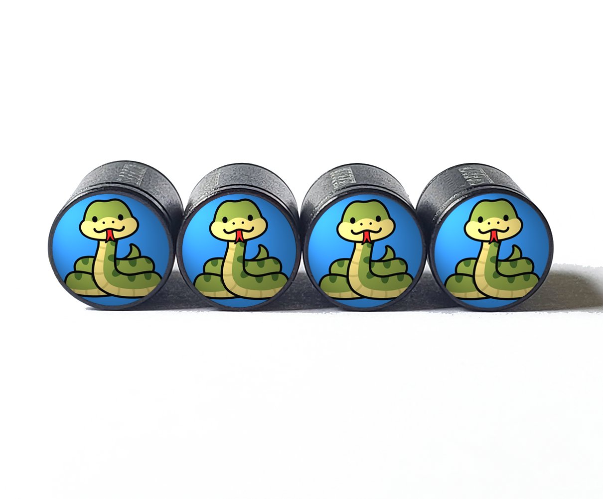 Cartoon Cute Snake Tire Valve Caps - Black Aluminum - Set of Four