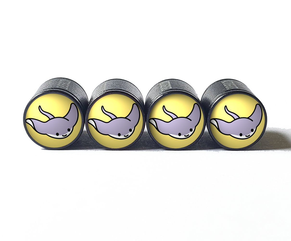 Cartoon Stingray Eagle Ray Tire Valve Caps - Black Aluminum - Set of 4