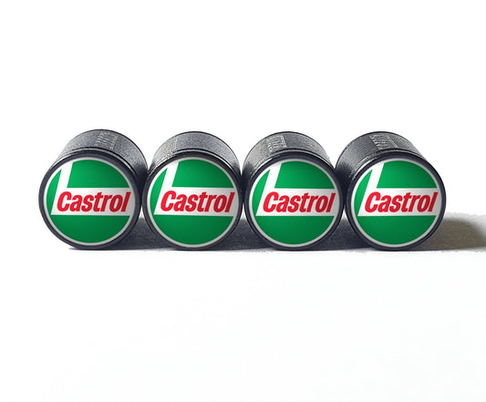 Castrol Oil Logo Tire Valve Caps - Black Aluminum - Set of Four