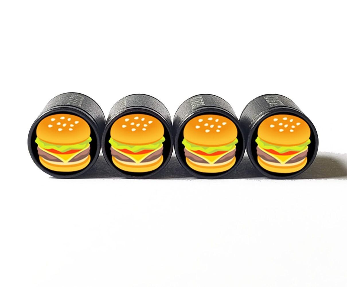 Cheeseburger Emoji Tire Valve Caps - Black Aluminum - Set of Four