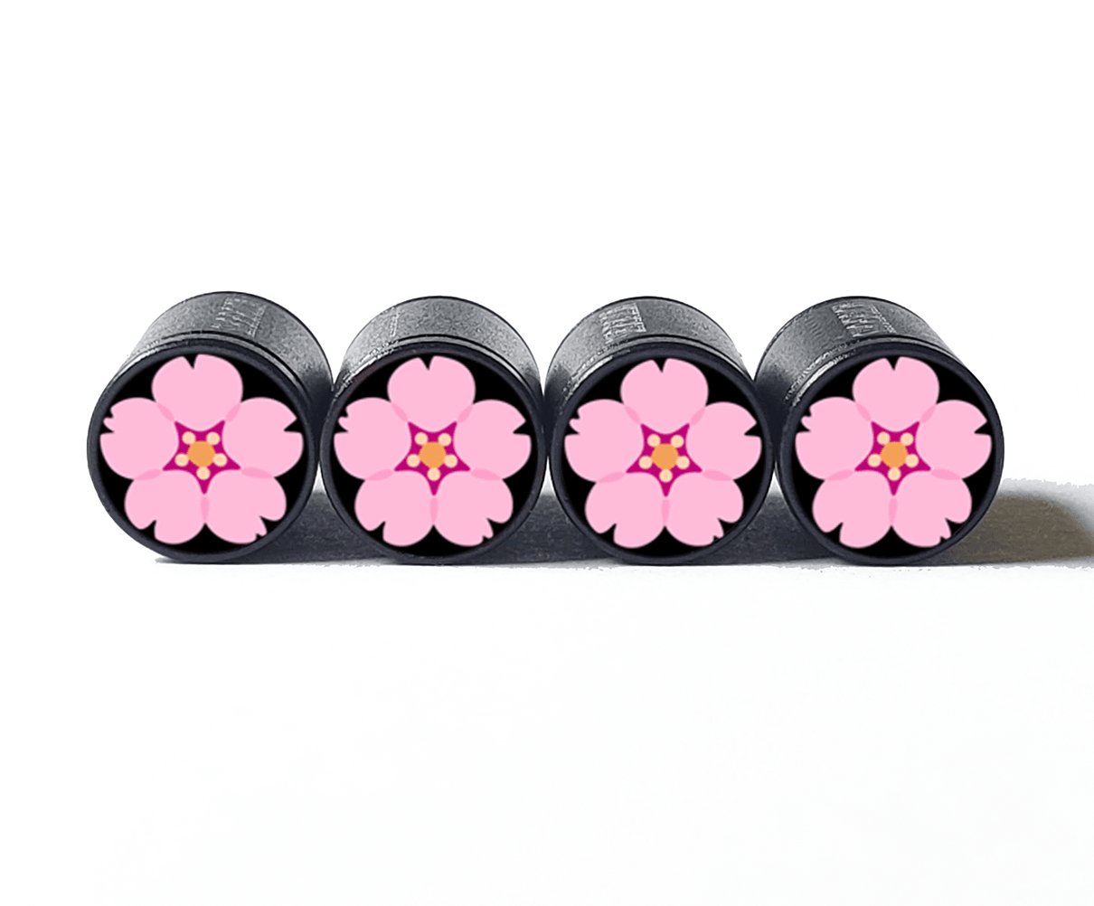 Cherry Blossom Flower Emoji Tire Valve Caps - Aluminum - Set of Four