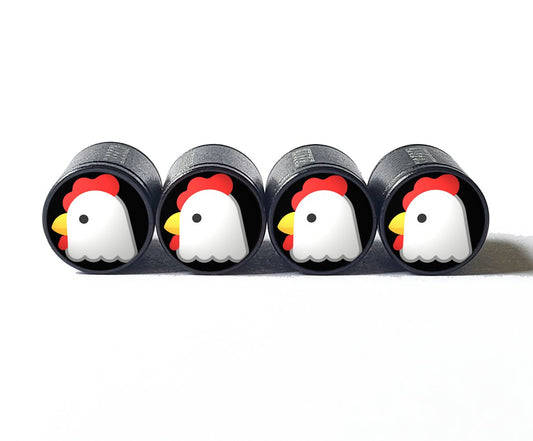 Chicken Head Emoji Tire Valve Caps - Black Aluminum - Set of Four