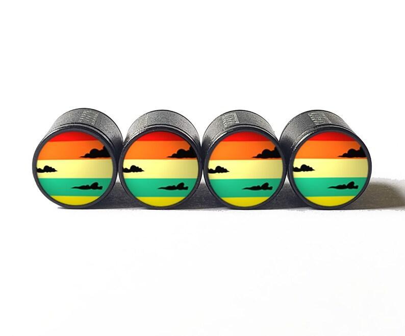 Clouds with Colorful Stripes Tire Valve Caps - Aluminum - Set of Four