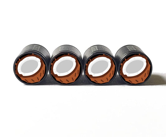 Coconut Emoji Tire Valve Stem Caps - Black Aluminum - Set of Four