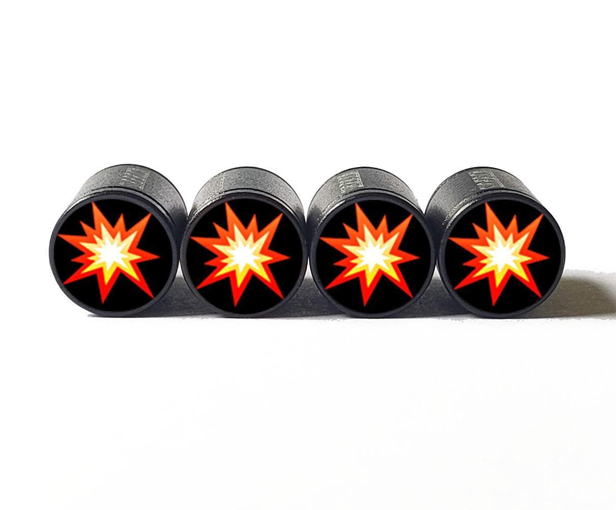 Collision Emoji Tire Valve Stem Caps - Black Aluminum - Set of Four