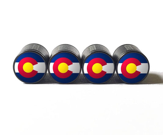 Colorado State Flag Tire Valve Caps - Black Aluminum - Set of Four