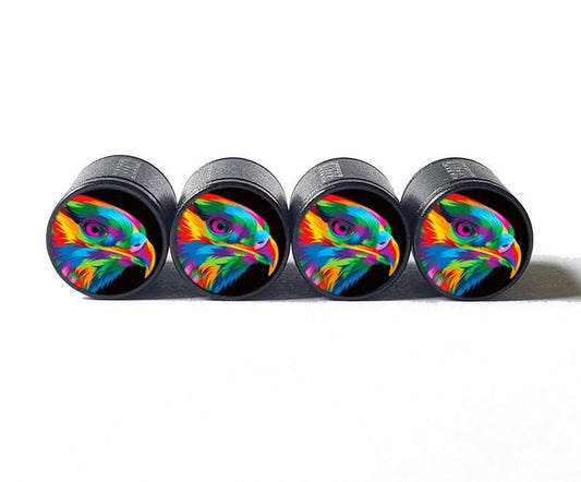 Colorful Eagle Tire Valve Stem Caps - Black Aluminum - Set of Four