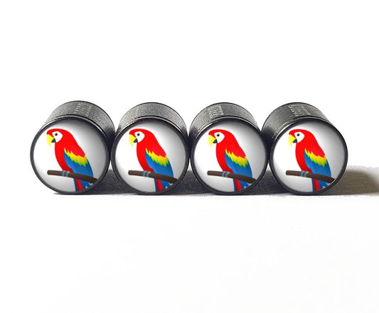 Colorful Parrot Emoji Tire Valve Caps - Black Aluminum - Set of Four