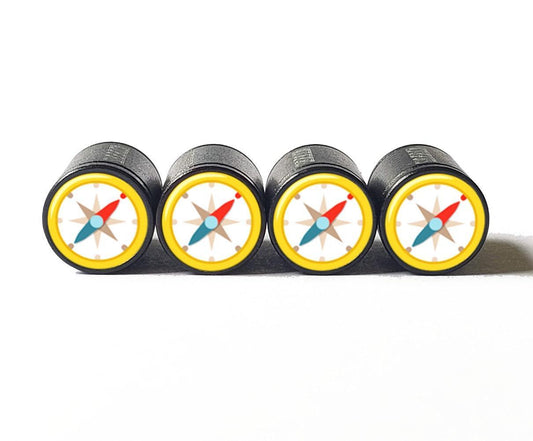 Compass Emoji Tire Valve Stem Caps - Black Aluminum - Set of Four