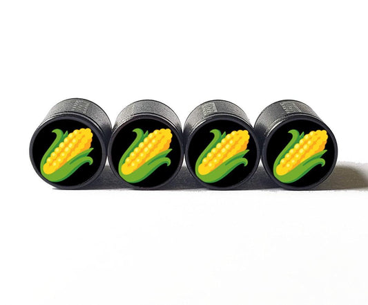 Corn Emoji Tire Valve Stem Caps - Black Aluminum - Set of Four